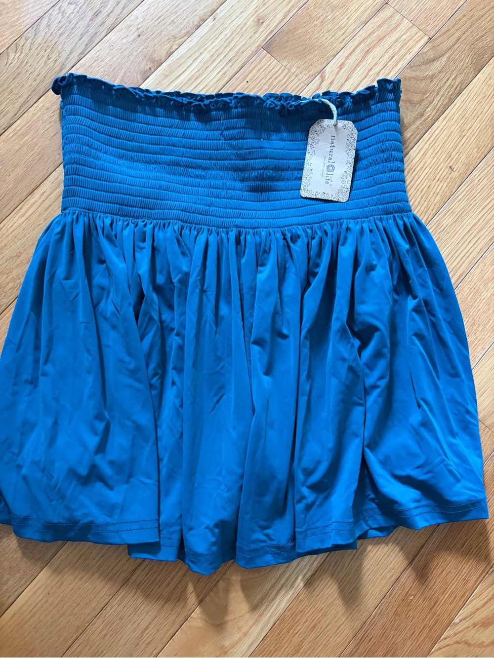 NWT Natural Life Smocked Waist Teal Blue Skirt small built in shorts